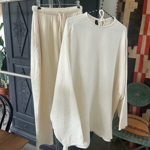 April Meets October Women’s One Size Eggnog Cream Gauze Lounge Set Cotton